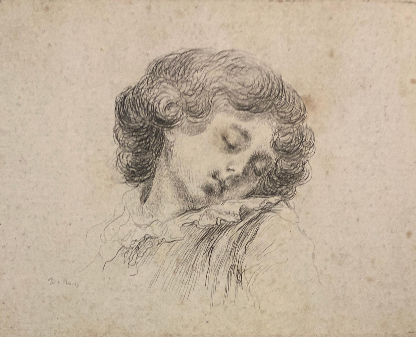 Original Etching Head of a Sleeping Child by Baron Dominique Vivant Denon — detail 2