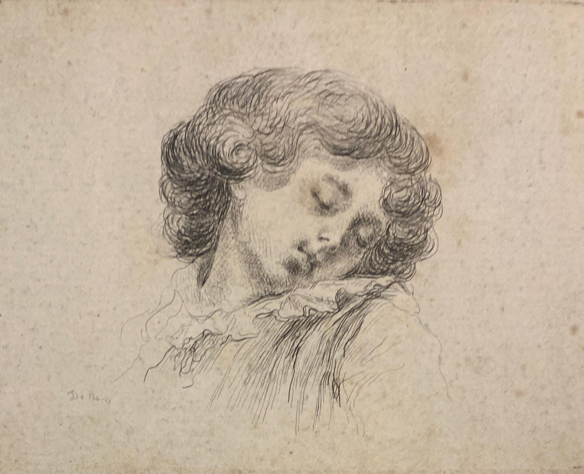 Original Etching Head of a Sleeping Child by Baron Dominique Vivant Denon — detail 2