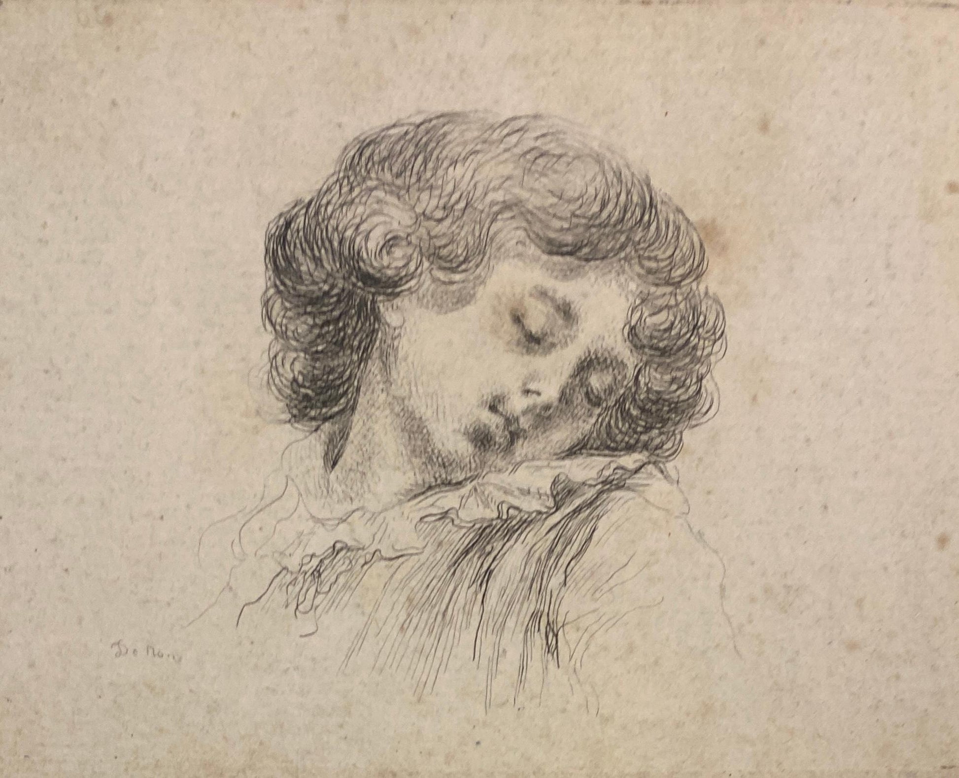 Original Etching Head of a Sleeping Child by Baron Dominique Vivant Denon — detail 2