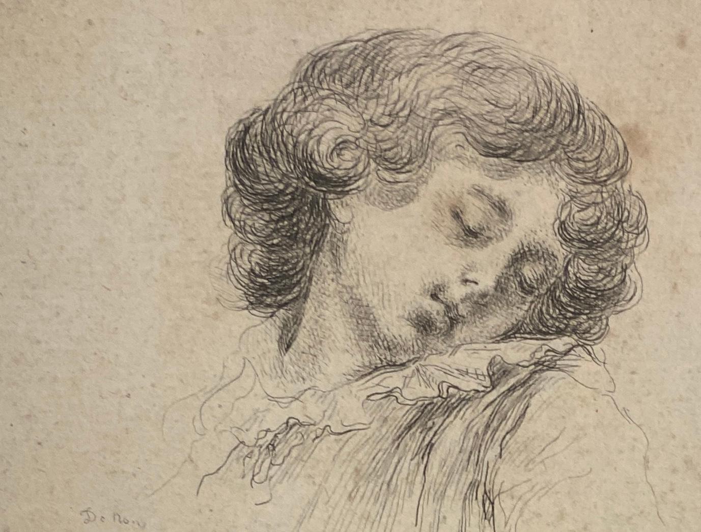 Original Etching Head of a Sleeping Child by Baron Dominique Vivant Denon — detail 3
