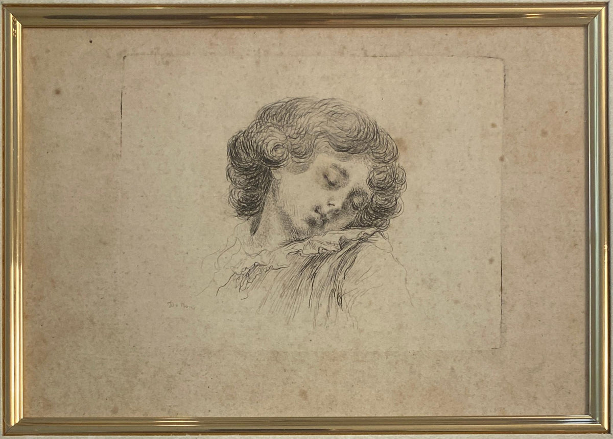Original Etching Head of a Sleeping Child by Baron Dominique Vivant Denon — detail 4