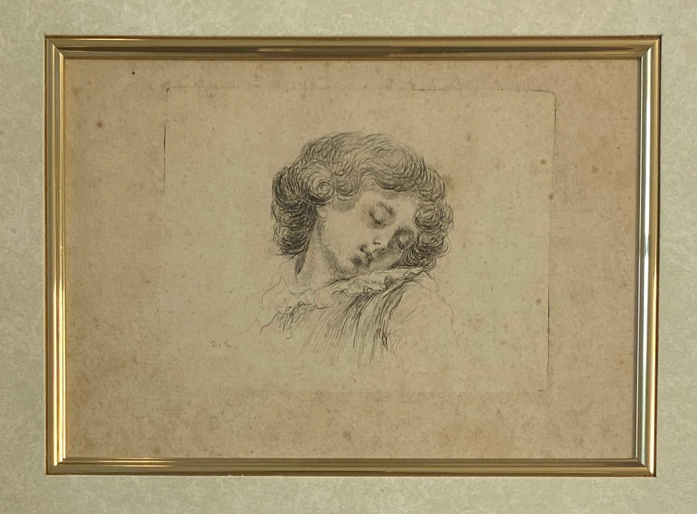Original Etching Head of a Sleeping Child by Baron Dominique Vivant Denon — detail 5