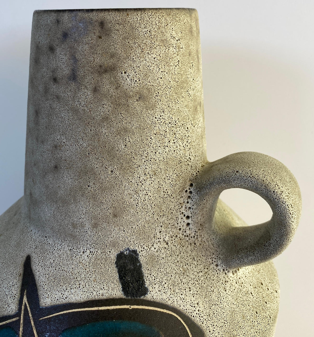 Large Mid-Century Modern West German Ceramic Vase, Abstract with Handle — detail 7