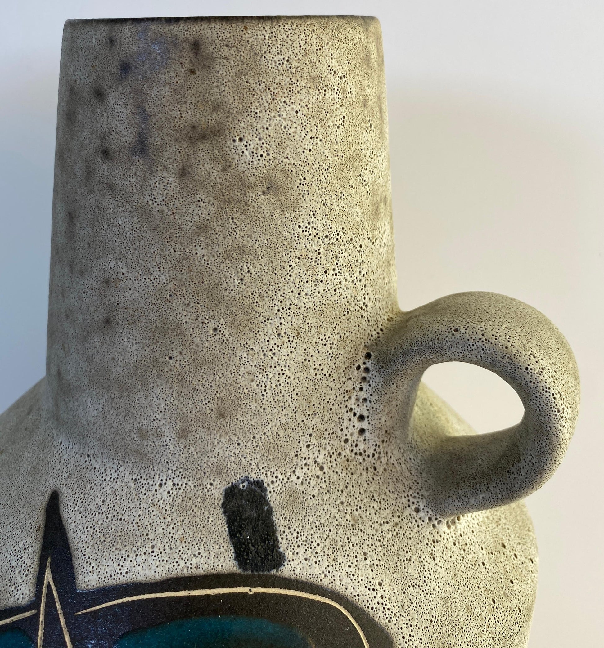 Large Mid-Century Modern West German Ceramic Vase, Abstract with Handle — detail 7