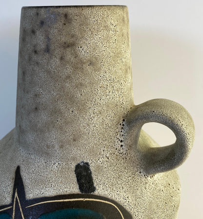 Large Mid-Century Modern West German Ceramic Vase, Abstract with Handle — detail 7