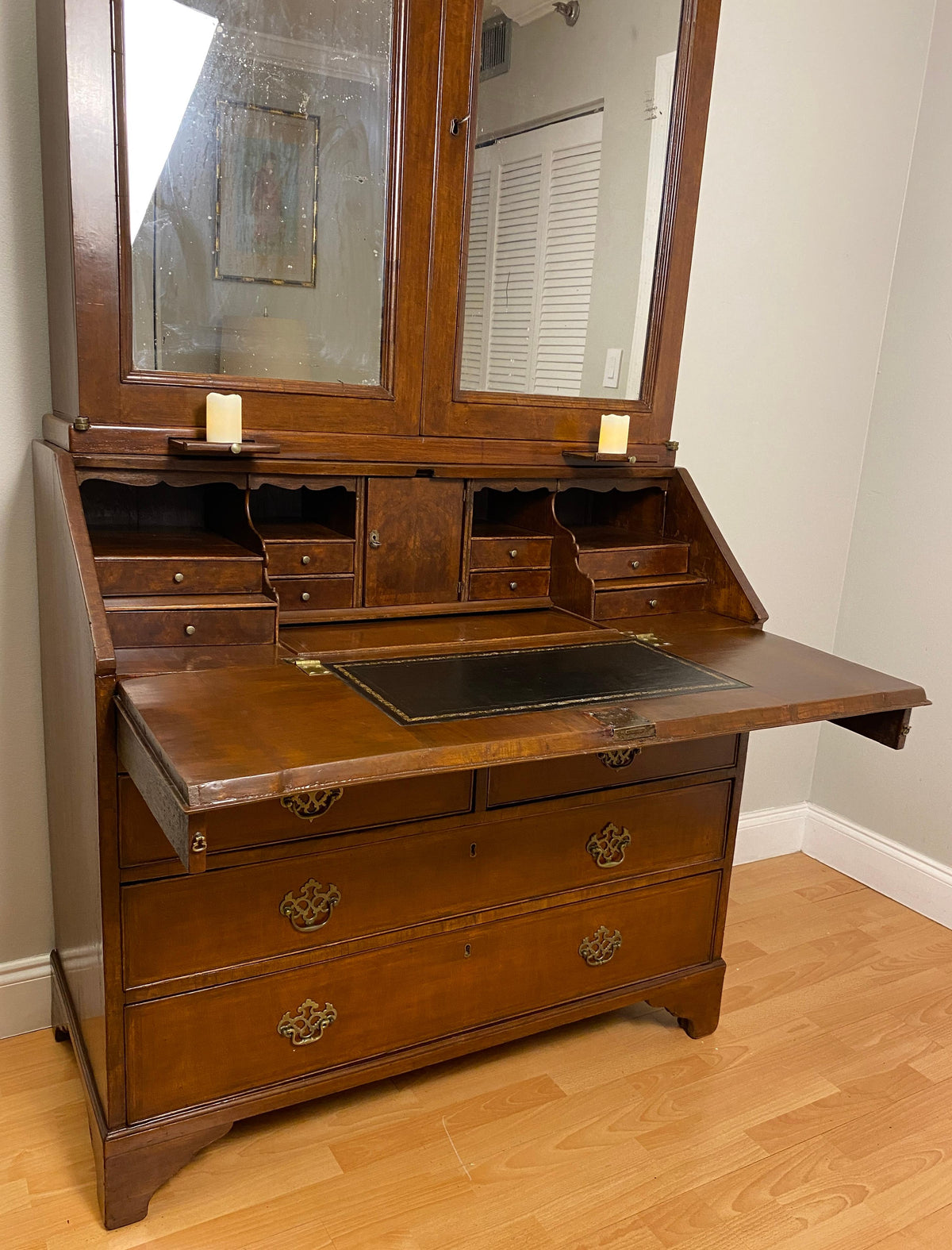 18th Century William and Mary Walnut Double Dome Bureau Bookcase or Cabinet — detail 2