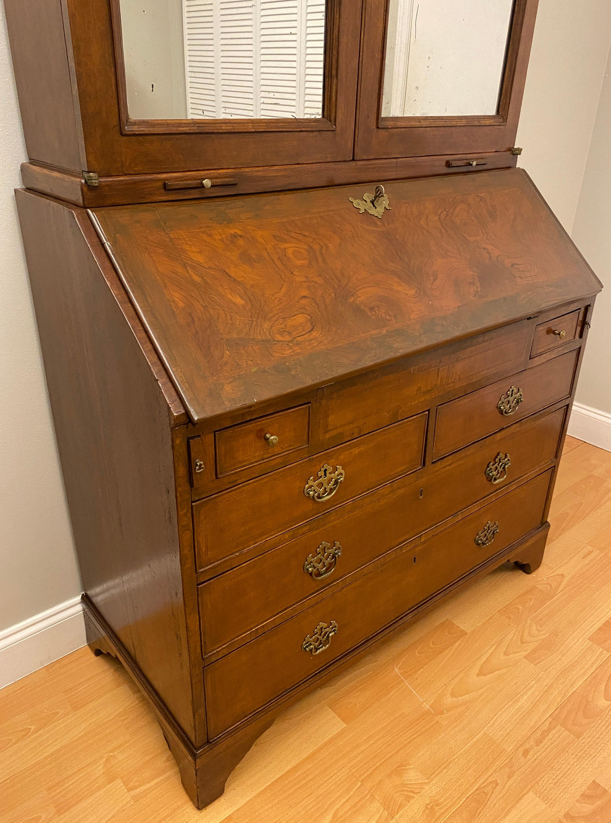 18th Century William and Mary Walnut Double Dome Bureau Bookcase or Cabinet — detail 5