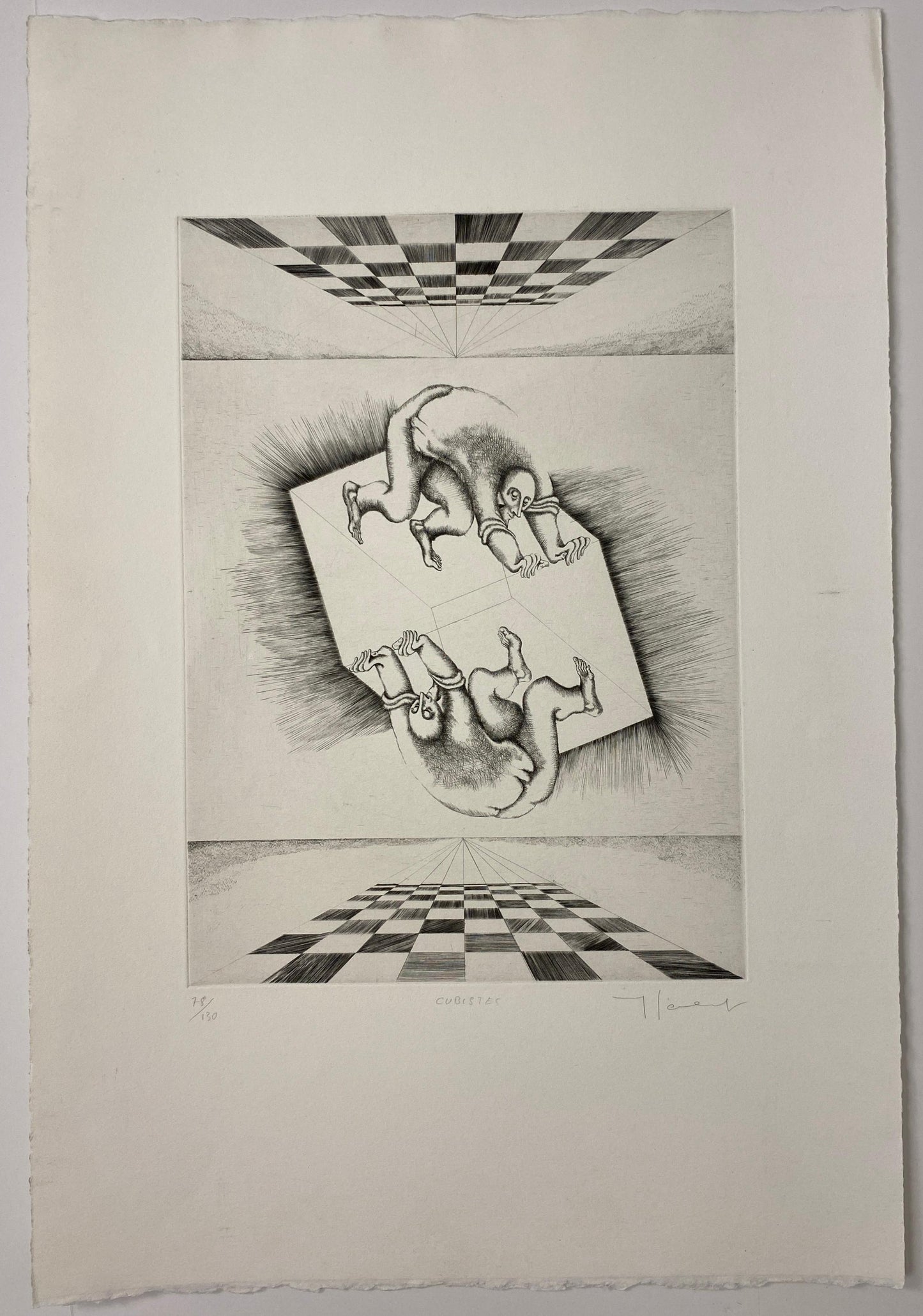 Yves Jobert Surrealist B/W Engraving Print, Numbered and Pencil Signed — detail 2
