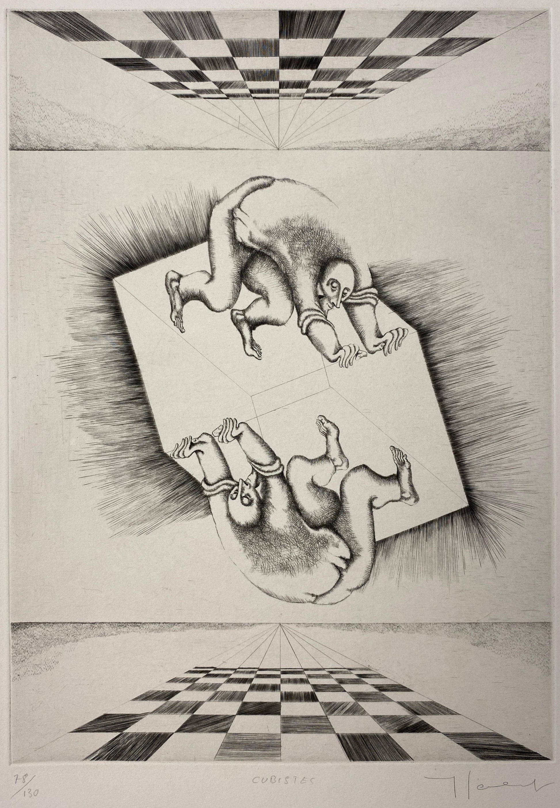 Yves Jobert Surrealist B/W Engraving Print, Numbered and Pencil Signed — detail 3