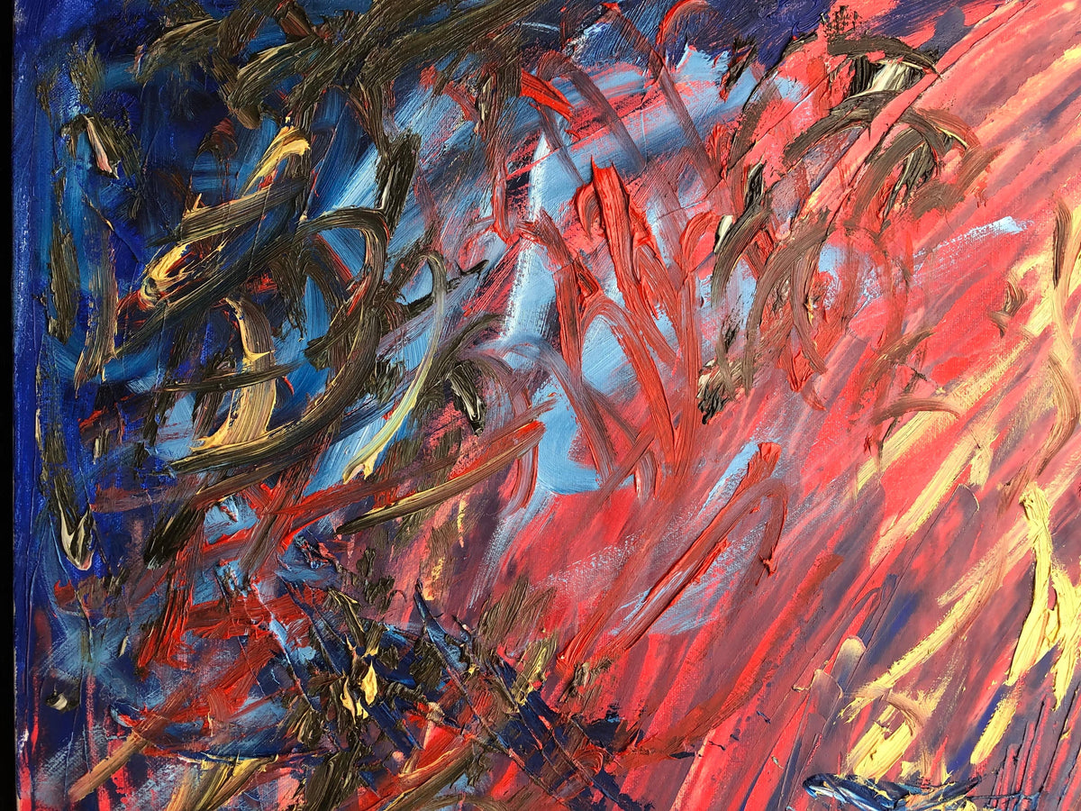Colorful Abstract Oil on Canvas Painting Signed Alain Boyer — detail 2