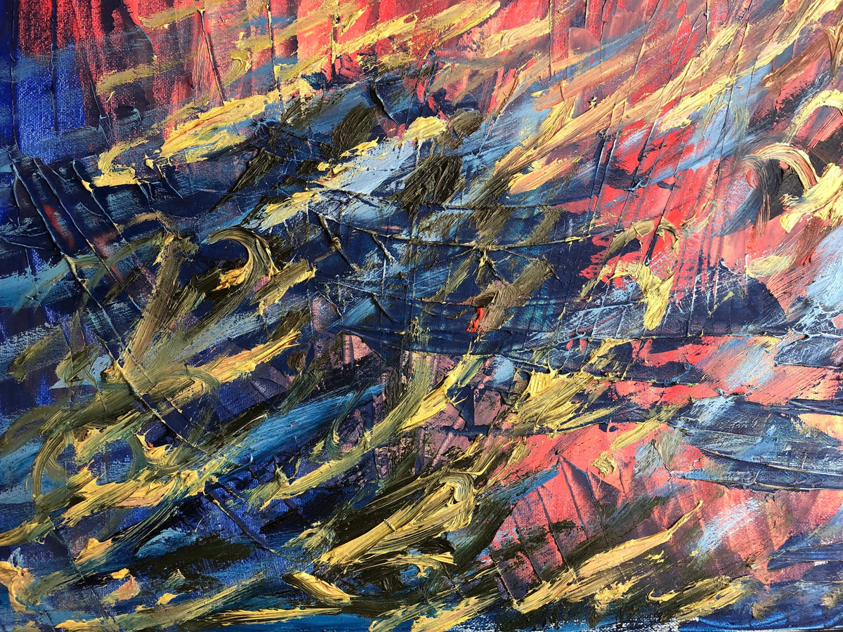 Colorful Abstract Oil on Canvas Painting Signed Alain Boyer — detail 3