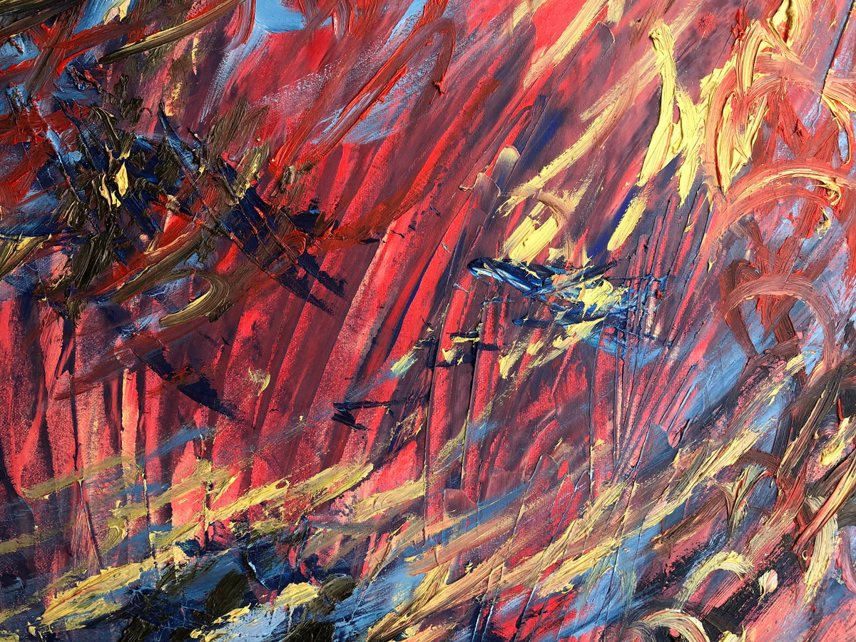 Colorful Abstract Oil on Canvas Painting Signed Alain Boyer — detail 4