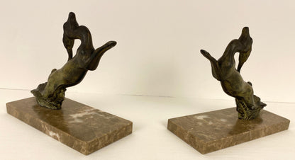 Pair of French Art Deco Bookends on Marble Bases, Leaping Antelopes — detail 7