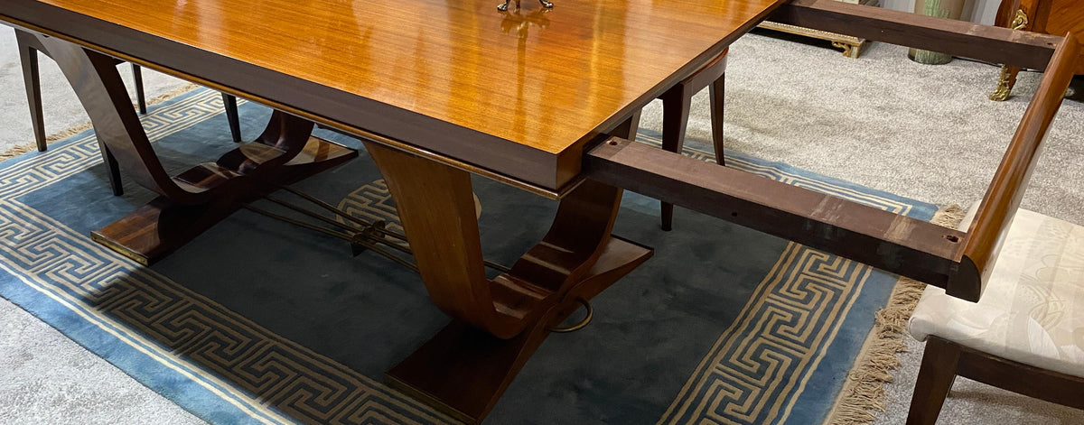 Large Extendable French Art Deco Dining Table, Jules Leleu Style Dining Table — detail 4