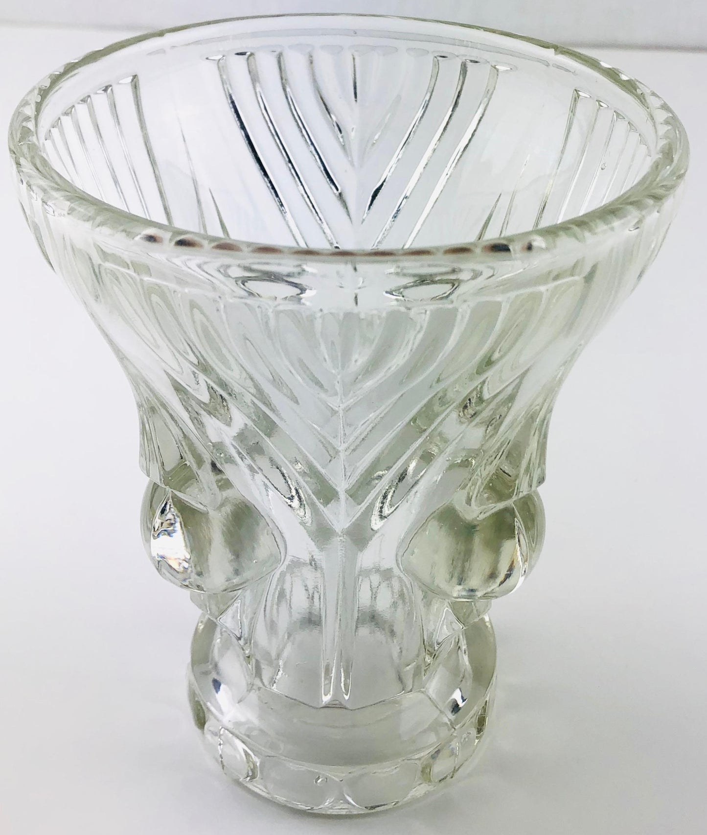French Art Deco Pressed Clear Glass Vase — detail 2