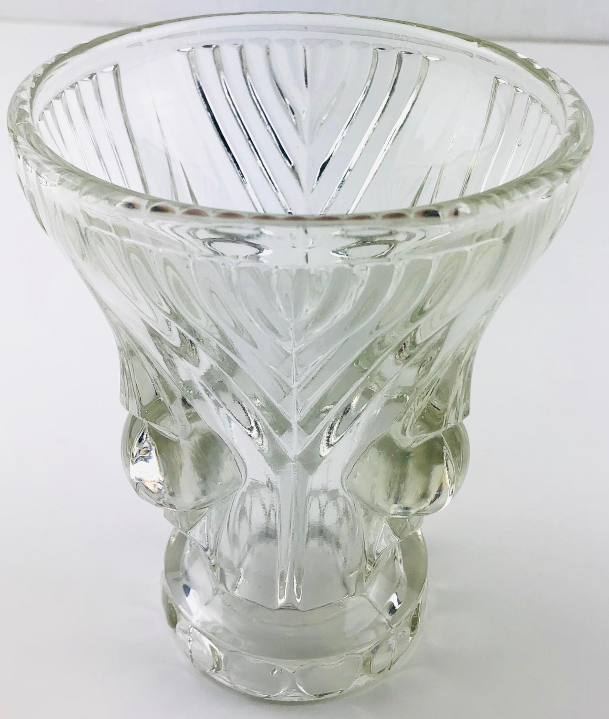 French Art Deco Pressed Clear Glass Vase — detail 2