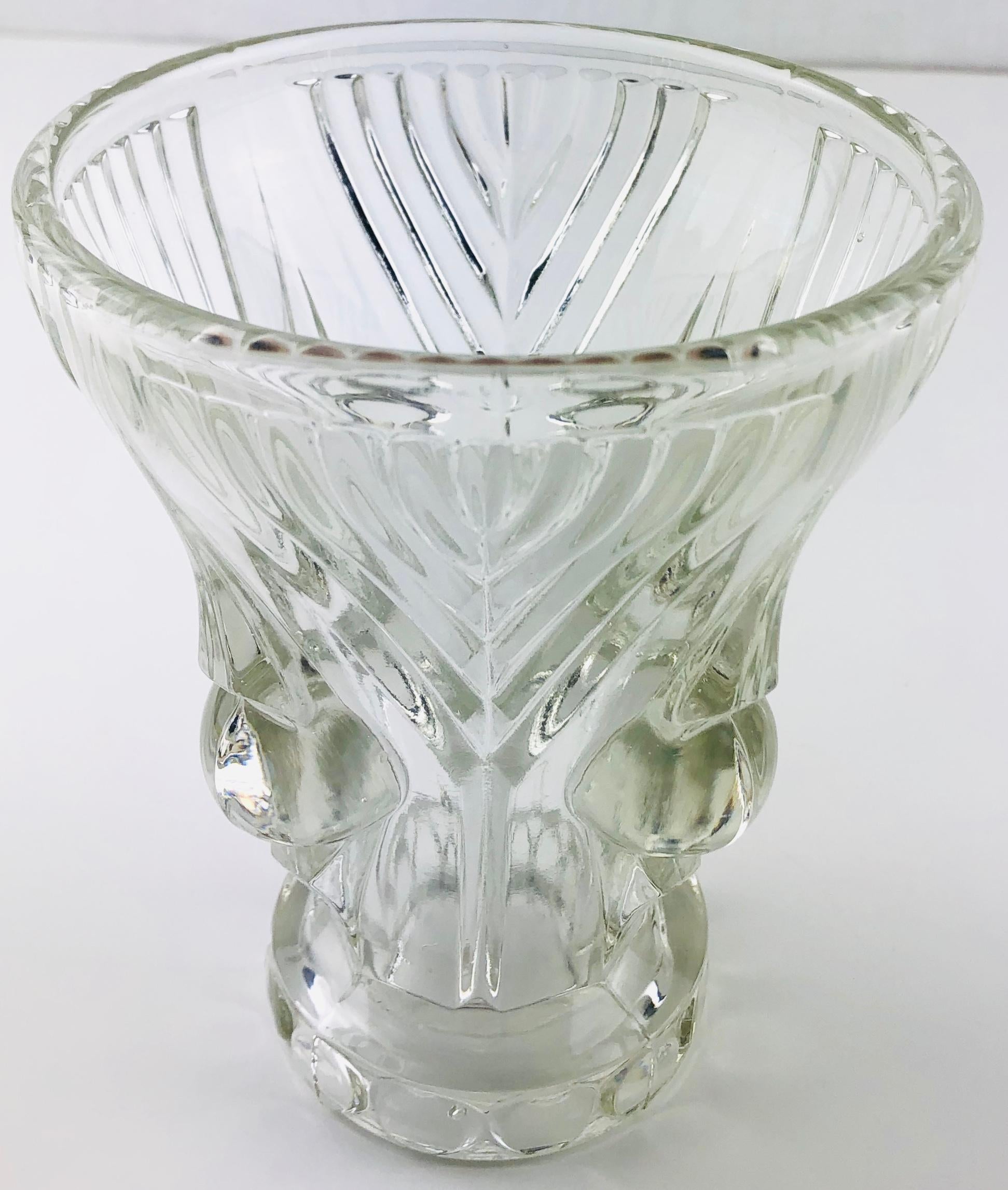 French Art Deco Pressed Clear Glass Vase — detail 2