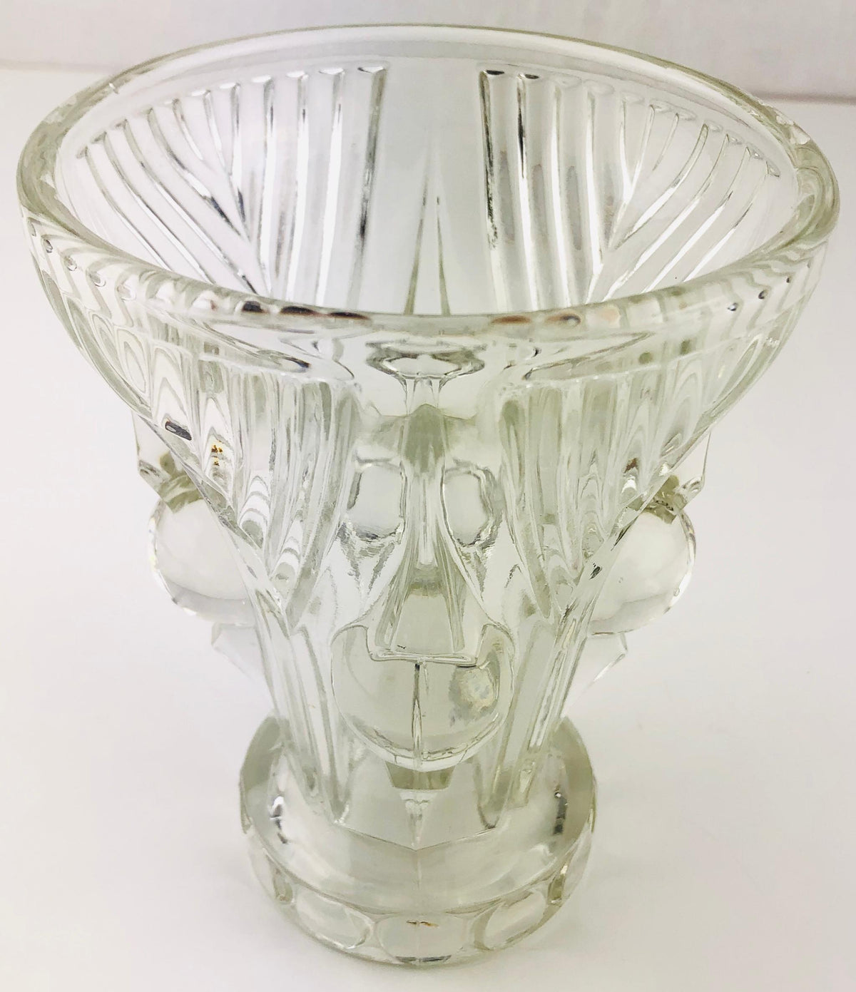 French Art Deco Pressed Clear Glass Vase — detail 3