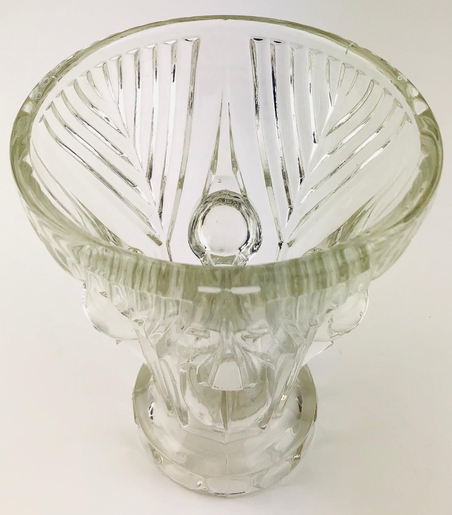 French Art Deco Pressed Clear Glass Vase — detail 4