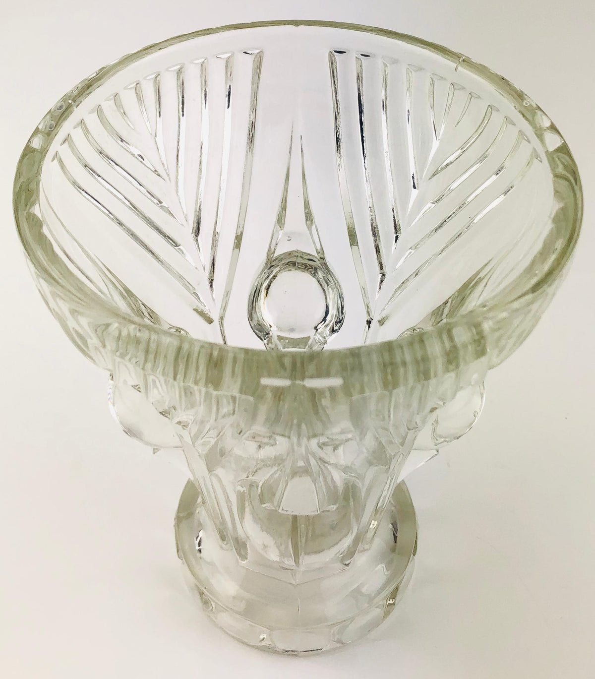French Art Deco Pressed Clear Glass Vase — detail 4