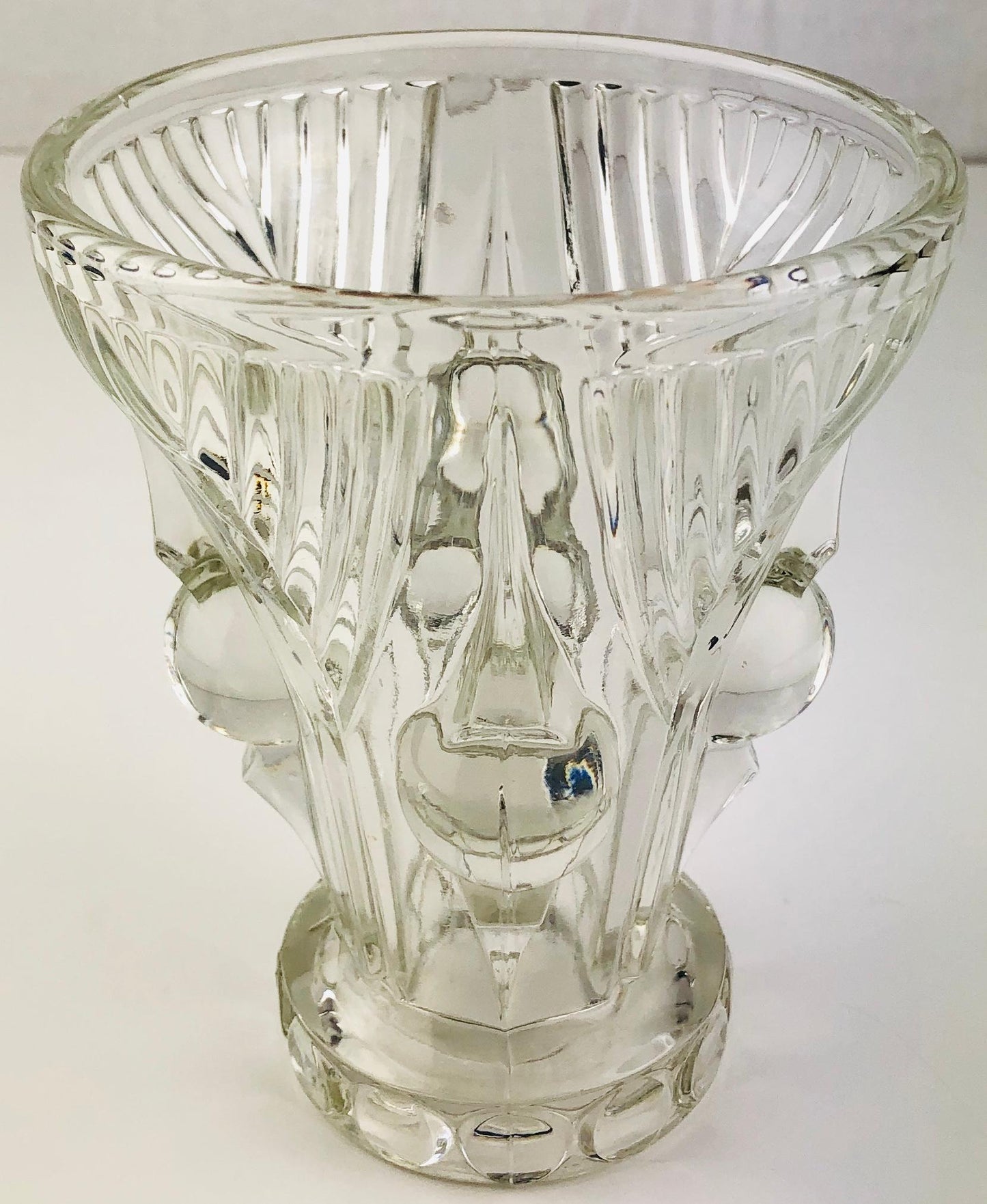 French Art Deco Pressed Clear Glass Vase — detail 6
