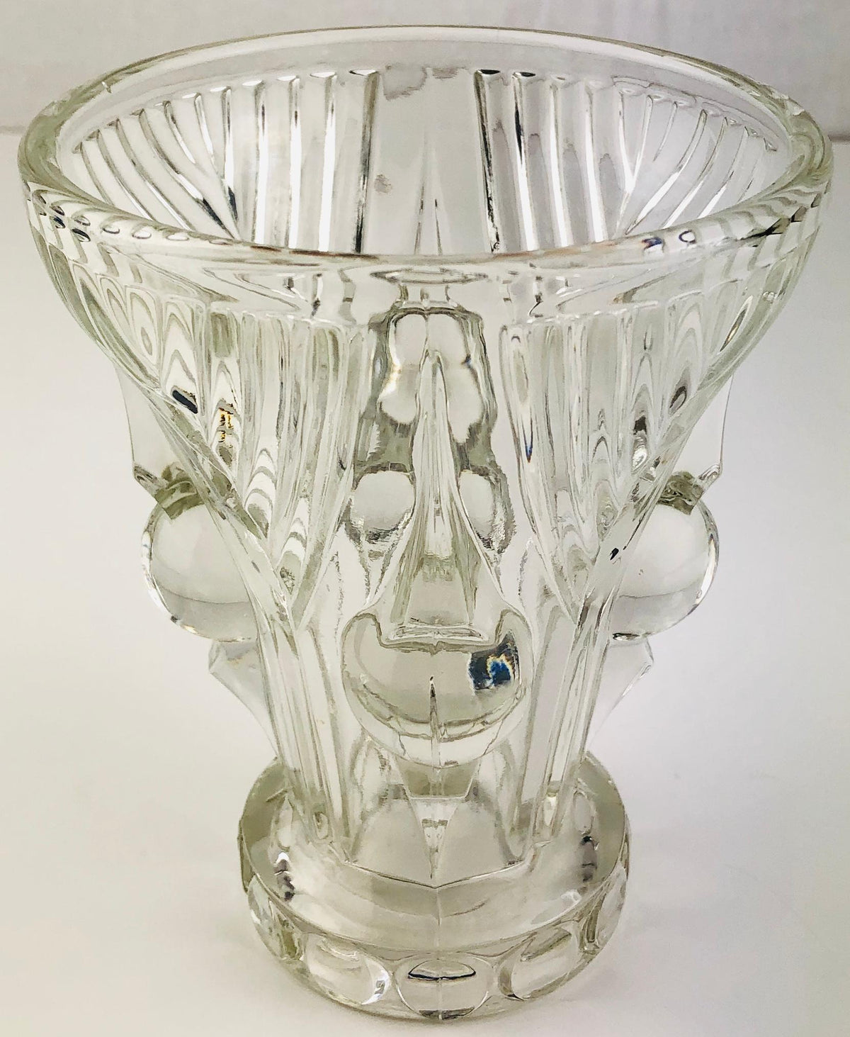 French Art Deco Pressed Clear Glass Vase — detail 6