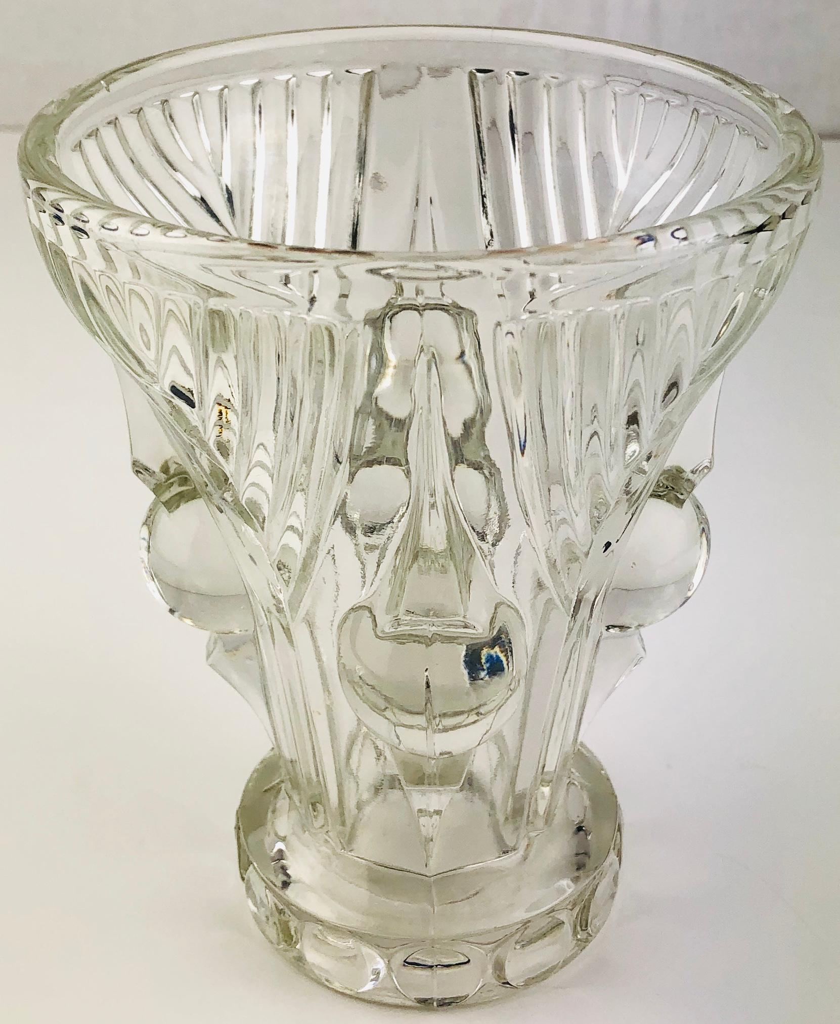 French Art Deco Pressed Clear Glass Vase — detail 6