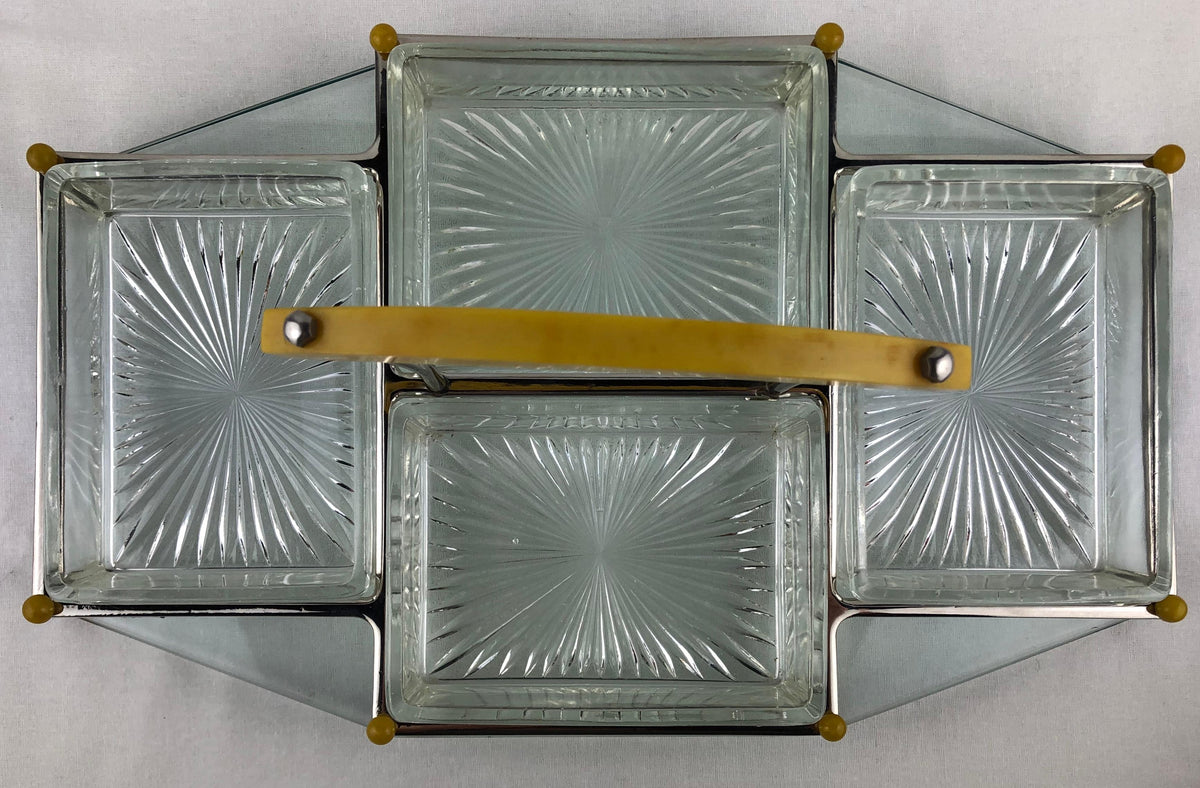 French Art Deco Barware Chrome Cocktail Serving Mount and Glass Dishes — detail 6