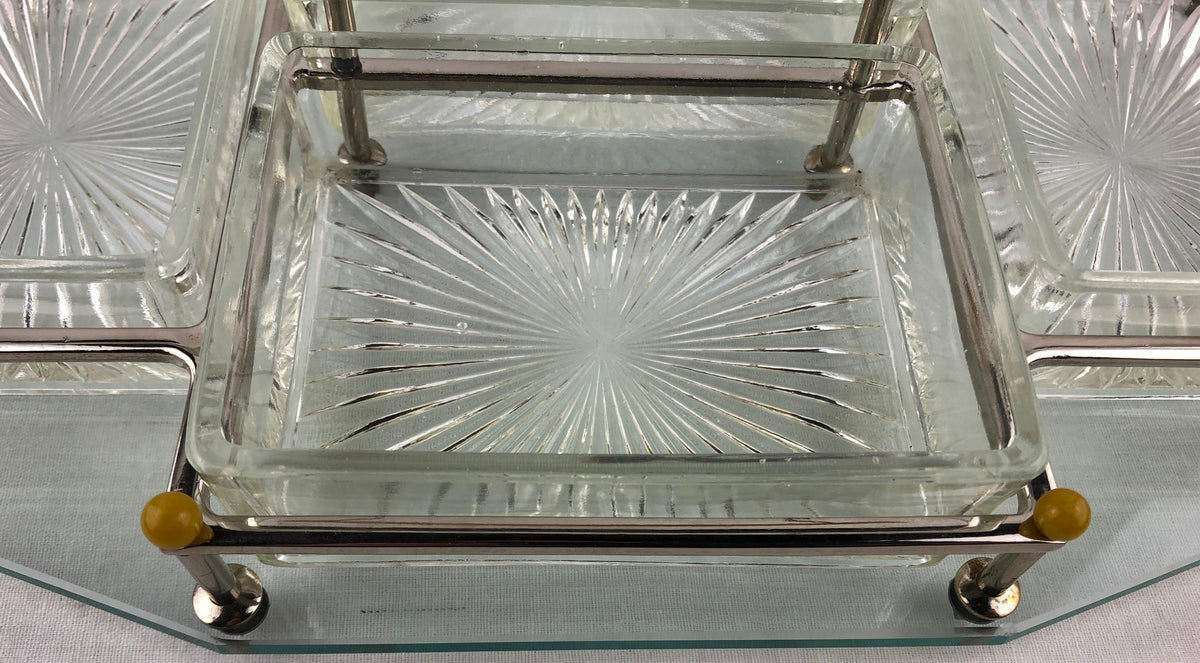 French Art Deco Barware Chrome Cocktail Serving Mount and Glass Dishes — detail 4