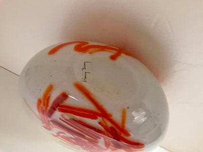 French Art Glass Vase, Signed Red Yellow White — detail 2