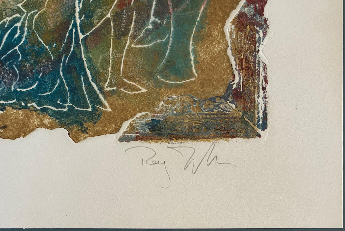 Large Framed Color Lithograph Women Horse Riders and Dancers Signed — detail 3