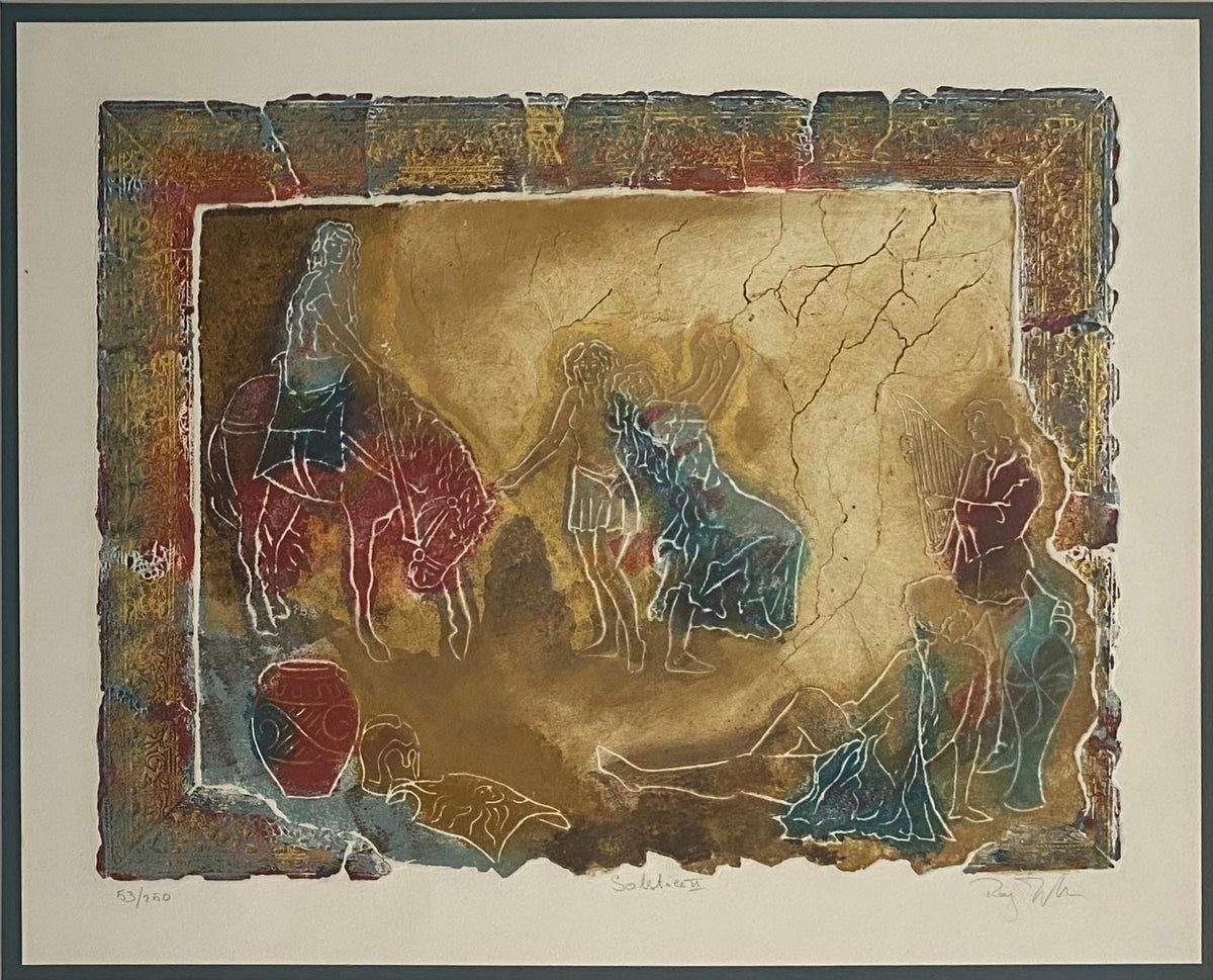 Large Framed Color Lithograph Women Horse Riders and Dancers Signed — detail 6