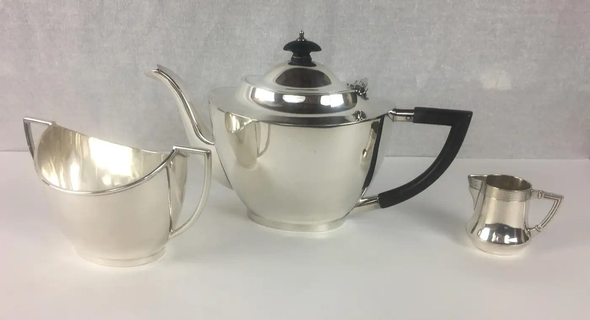 French Art Deco Silver Plated Tea Service 3 Pieces — detail 6