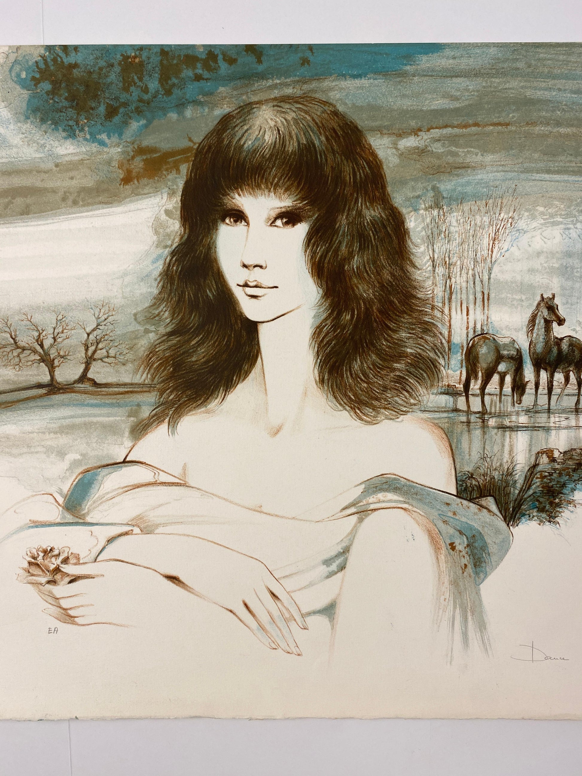 Original French Artist Proof Woman with Horses, Signed Dauce — detail 2