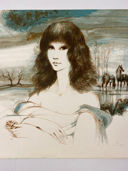 Original French Artist Proof Woman with Horses, Signed Dauce — detail 2