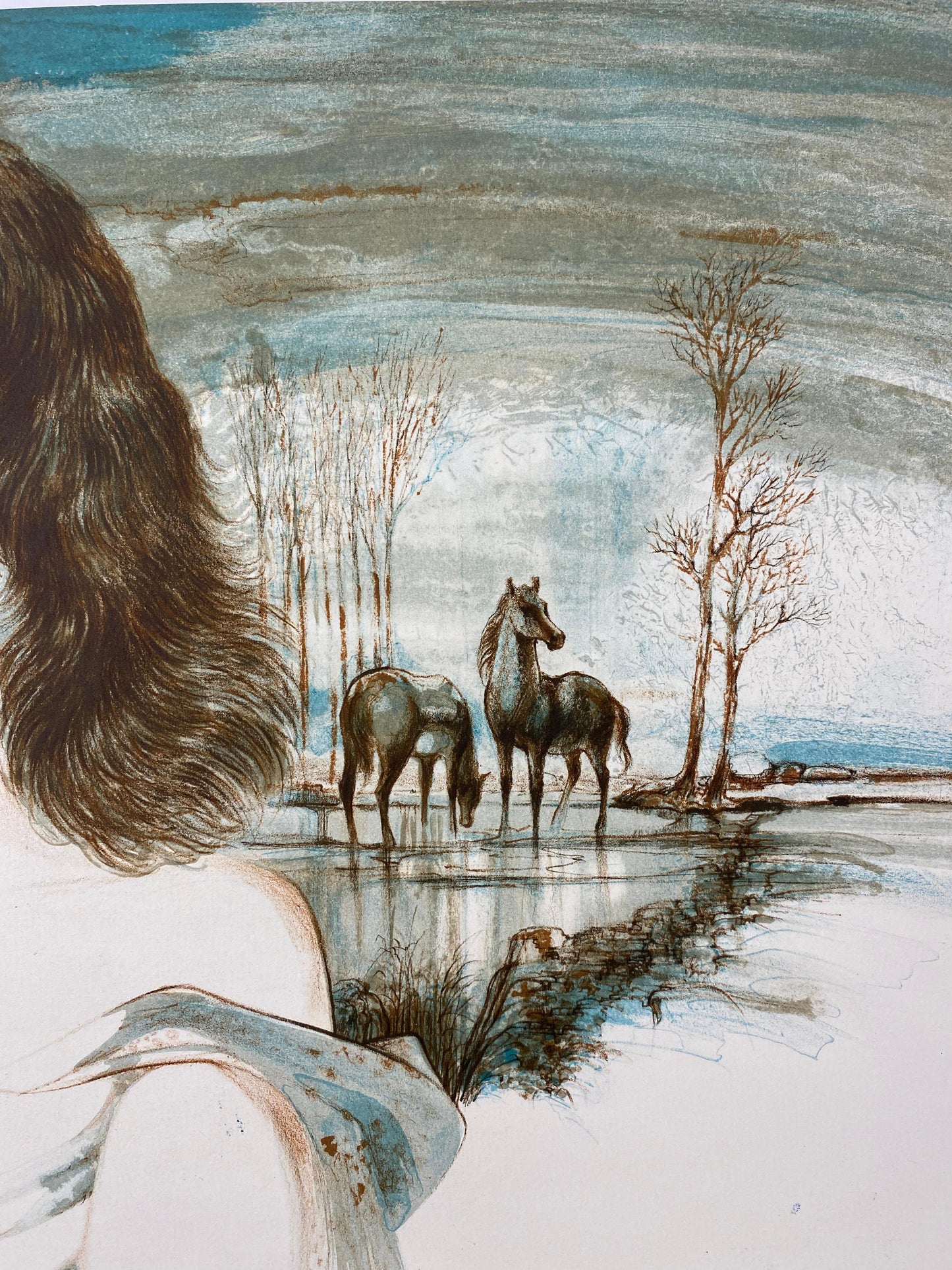 Original French Artist Proof Woman with Horses, Signed Dauce — detail 3