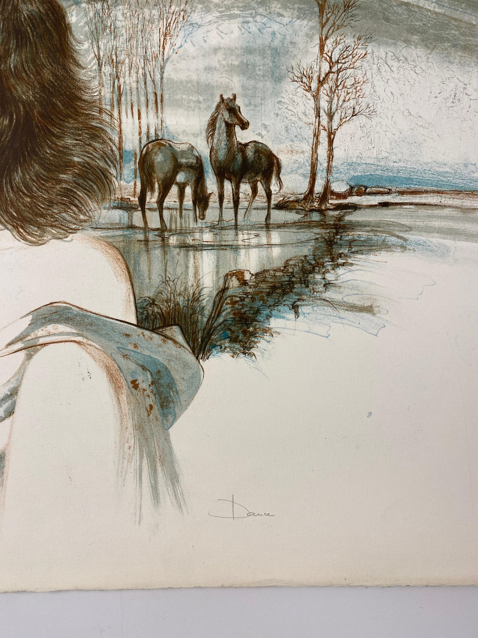 Original French Artist Proof Woman with Horses, Signed Dauce — detail 4