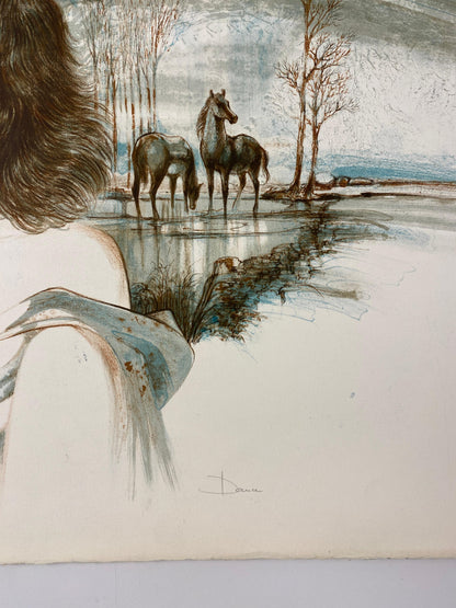 Original French Artist Proof Woman with Horses, Signed Dauce — detail 4