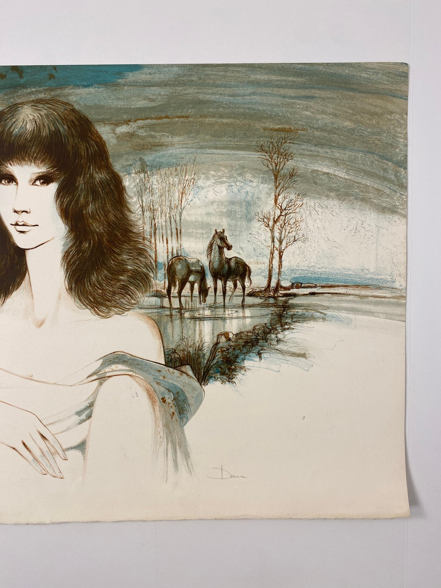 Original French Artist Proof Woman with Horses, Signed Dauce — detail 5