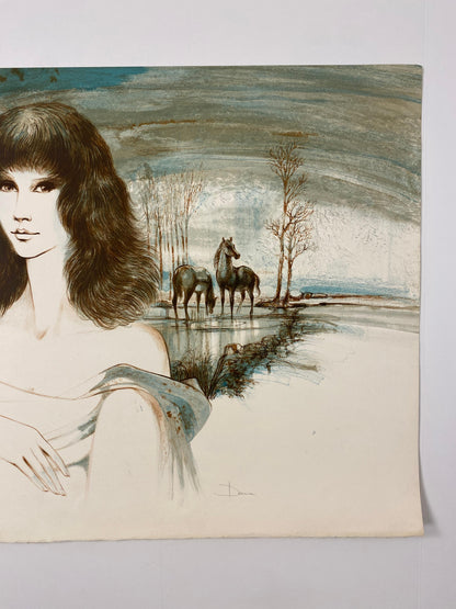 Original French Artist Proof Woman with Horses, Signed Dauce — detail 5