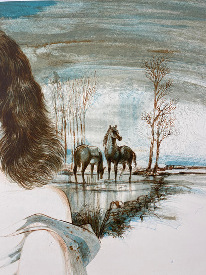 Original French Artist Proof Woman with Horses, Signed Dauce — detail 6