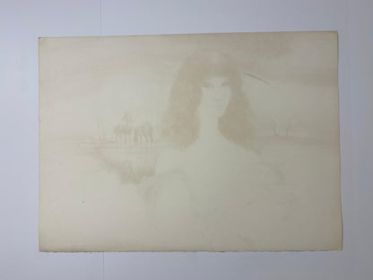 Original French Artist Proof Woman with Horses, Signed Dauce — detail 7