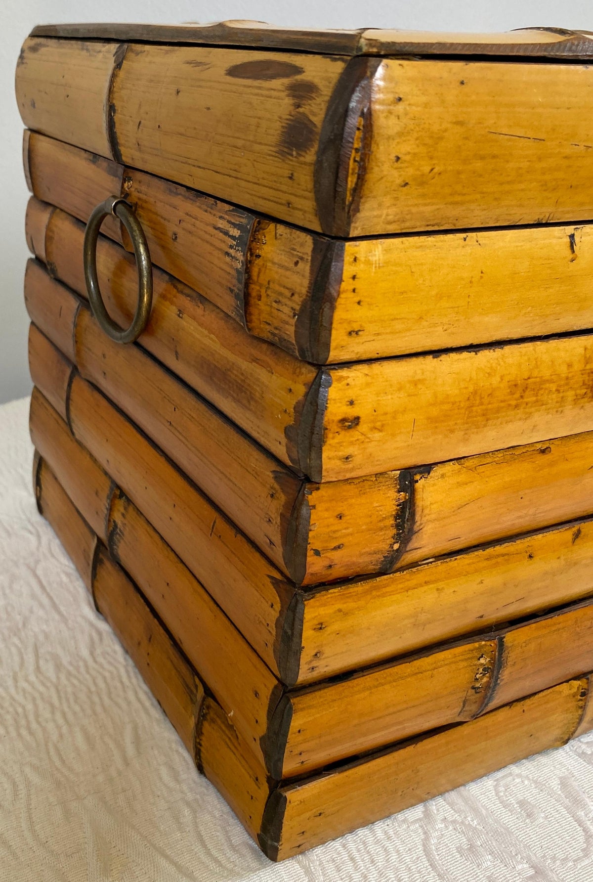 Vintage Bamboo Jewelry Box or Keepsake Chest in Natural Bamboo, Asian-Inspired — detail 6