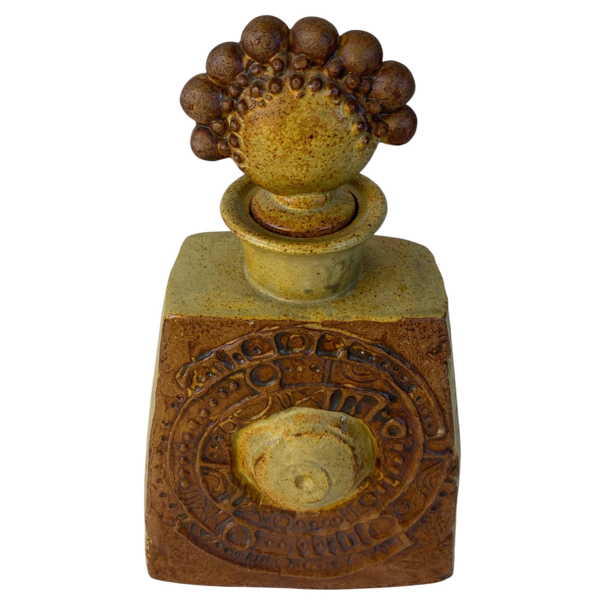 Sculptural Studio Pottery Earthenware Vessel with Organic Figural Stopper