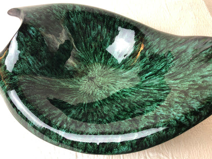 Large French Midcentury Black Matte and Glazed Green Ceramic Bowl Signed — detail 3