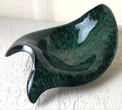 Large French Midcentury Black Matte and Glazed Green Ceramic Bowl Signed — detail 5