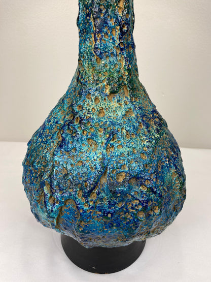 Large Mid-Century Ceramic Table Lamp Blue and Beige — detail 3