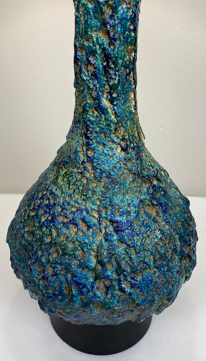 Large Mid-Century Ceramic Table Lamp Blue and Beige — detail 4