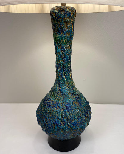 Large Mid-Century Ceramic Table Lamp Blue and Beige — detail 6