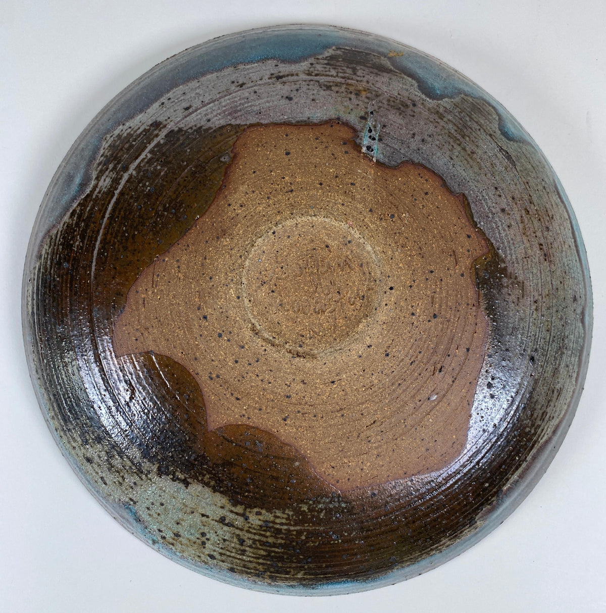 Mid-Century American Studio Pottery Oval Bowl, Signed Woodstock, NY, Abstract Glazed Ceramic — detail 2